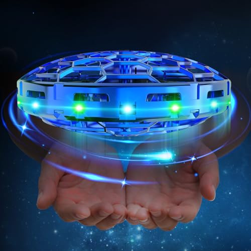 semai Mini UFO Drohne Fliegender Ball, Fliegendes Spielzeug Handgesteuerter 360°Rotierenden Hover Flying Ball mit LED Licht, Indoor Outdoor Geschenke für Kinder Jungen Mädchen 6 7 8 9 10+ Jahre, Blau