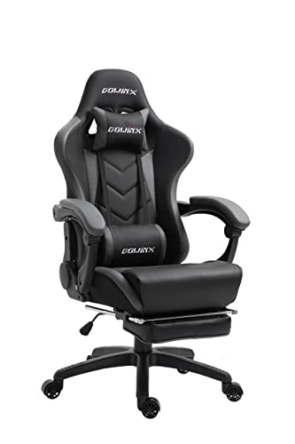 Dowinx Gaming Stuhl Ergonomischer Gamer Stuhl mit Massage Lendenwirbelstütze, PC Bürostuhl Rückenlehne Verstellbarer Drehsessel mit Fußstütze (Schwarz&grau