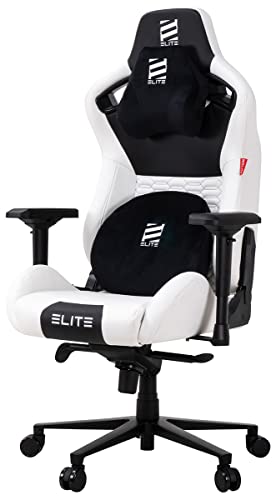 ELITE Mercenary - Gaming Stuhl - Bürostuhl - Kunstleder - Ergonomisch - Racer - Drehstuhl - Chair - Chefsessel - Schreibtischstuhl - Gamer-Design (Schwarz/Weiß)