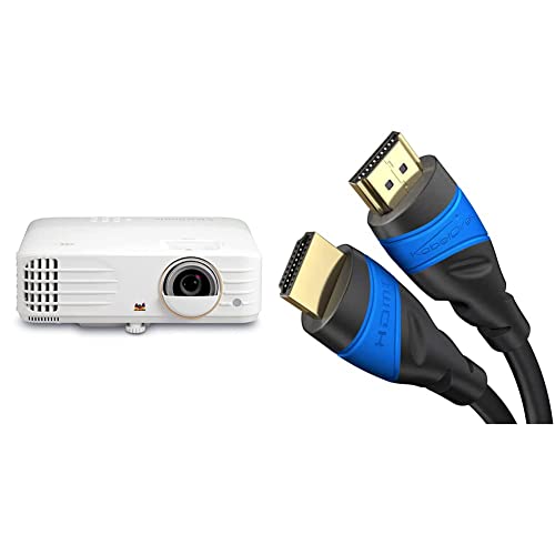 Viewsonic PX748-4K UHD Gaming DLP Beamer (4K, 4.000 ANSI Lumen, 2X HDMI, USB-C, Input Lag 5ms, 240Hz, 10 Watt Lautsprecher) Weiß & KabelDirekt – 10 m – 4K HDMI-Kabel (schwarz)