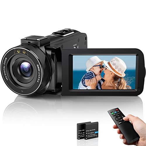 DPFIHRGO Videokamera Camcorder Full HD 1080P YouTube Camcorder 30FPS IR Nachtsicht Videokamera 3,0'' Drehbarer Bildschirm Vlogging Kamera 16X Zoom Digitalkamera mit Fernbedienung und 2 Batterien