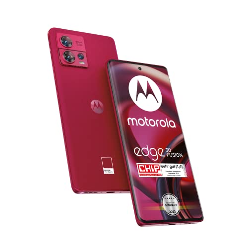 Motorola edge30 Fusion Smartphone (6,55'-FHD+-Display, 50-MP-Kamera, 8/128 GB, 4400 mAh, Android 12), Viva Magenta, inkl. Schutzcover u. Earbuds + KFZ-Adapter [Exklusiv bei Amazon]