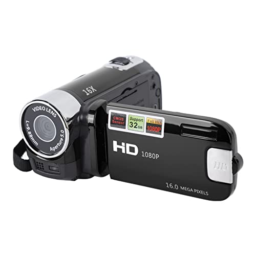 Videokamera-Camcorder, 16x 1080P 30FPS Vlogging-Kamerarecorder mit Drehbarem 2,7-Zoll-TFT-Bildschirm, Fülllicht, Eingebautem Lautsprecher, Unterstützung von 32 GB, für Hochzeiten (Schwarz)