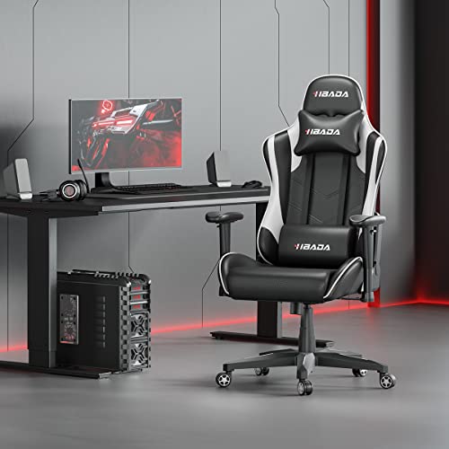 Hbada Gaming Stuhl Racing Stuhl Bürostuhl Chefsessel ergonomischer Drehstuhl Computerstuhl Kunstleder mit Kopfstütze und Lendenkissen Weiß