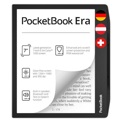 PocketBook e-Book Reader Era (16 GB Speicher, 17.8 cm (7 Zoll) E-Ink Carta 1200 Touchscreen, SMARTlight Hintergrundbeleuchtung, Wi-Fi, Bluetooth) Stardust Silver