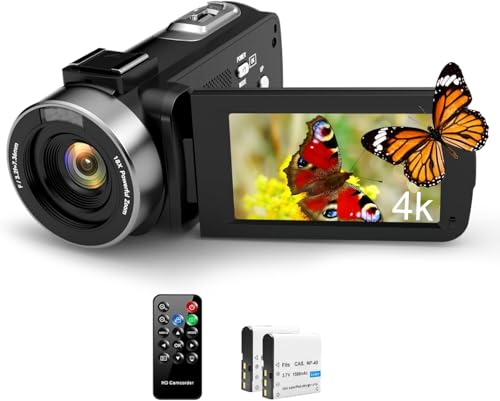XrePro Videokamera 4K, 42MP Camcorder 3.0 Zoll 270 Grad Drehbarer IPS Bildschirm 18X Digital Zoom mit IR Nachtsicht Vlogging Kamera, Fernbedienung