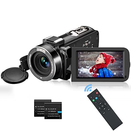 Videokamera Camcorder 1080P 36MP Vlogging Kamera 30FPS Digitalkamera für Tiktok, YouTube Camcorder IR Nachtsicht 3,0'' Drehbarer Bildschirm Videokamera 16X Digitalzoom, Fernbedienung, 2 Batterien