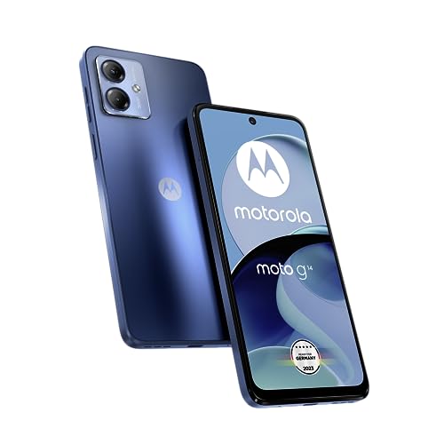 Motorola Moto g14 Smartphone (6,5'-FHD+-Display, 50-MP-Frontkamera, 4/128 GB, 5000 mAh, Android 13) Sky Blue, inkl. Schutzcover + KFZ-Adapter [Exklusiv bei Amazon]