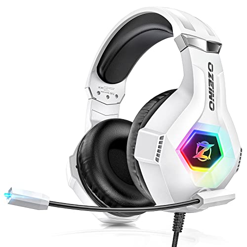 Ozeino Gaming Headset für PS4 PS5 PC with 3D Surround Sound Headset mit Mikrofon Kopfhörer Noise Cancelling RGB Lichter for Gamer