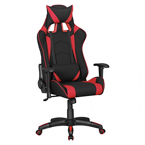 FineBuy Score - Gaming Chair mit Stoffbezug | Schreibtisch-Stuhl aus Stoff | Design Racing Chefsessel mit Armlehne | Gamer Bürostuhl mit Sport-Sitz und Kopfstütze | Drehstuhl in Race-Optik