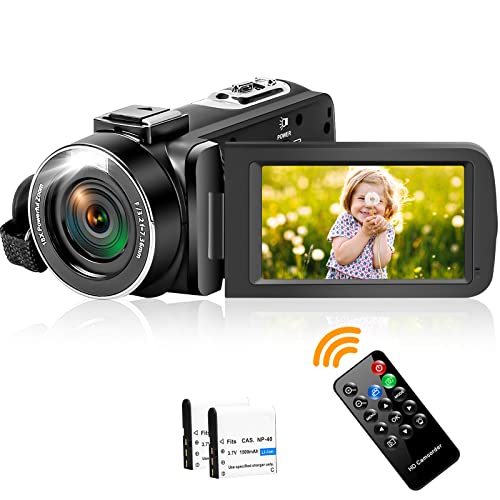 DREANNI Videokamera 2.7K 48MP Camcorder 16X Digital Zoom Kamera Recorder für YouTube 3.0 Zoll LCD Bildschirm Vlogging Kamera mit Batterien, LED-Fülllicht, Fernbedienung