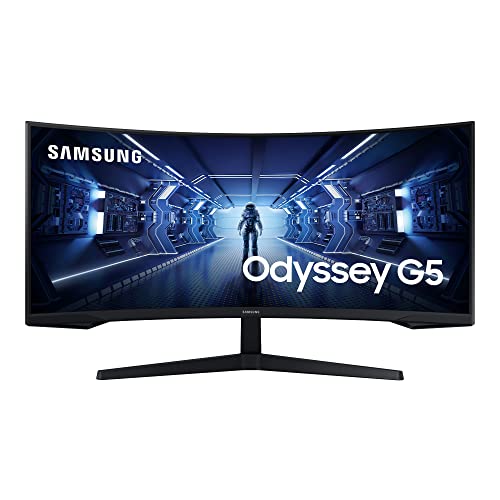 Samsung Odyssey G5 Ultra Wide Gaming Monitor C34G55TWWR, 34 Zoll, QHD Wide 1440p, VA-Panel, UWQHD-Auflösung, AMD FreeSync Premium, 1 ms Reaktionszeit, Krümmung 1000R, Bildwiederholrate 165 Hz, schwarz