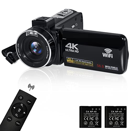possrab 4K 56MP Video Kamera Camcorder, 18X Digital Zoom 270°Rotation 3.0' IPS Touch Screen Handheld Digital Camcorder, Fernbedienung IR Nachtsicht WiFi Vlogging Kamera für YouTube