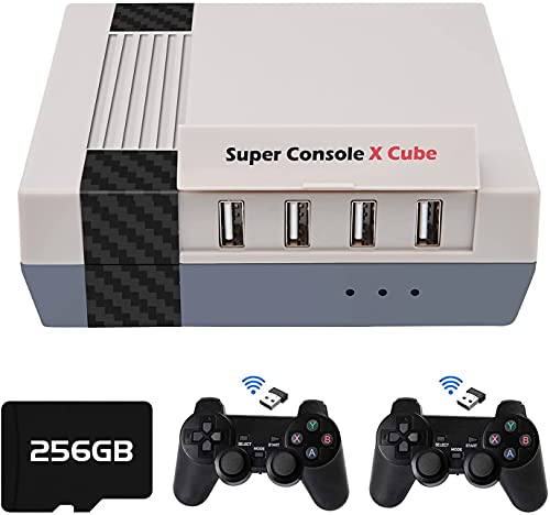 Super Console X Cube 256 GB Wireless Retro Videospielkonsole,Eingebaute 50+ Emulatoren & 50.000 Spiele, 4K TV HD/AV-Ausgang,Doppelte Controller-Spieler-Spielebox mit 2 Gamepads für PSP/PS1/NES/DC/N64