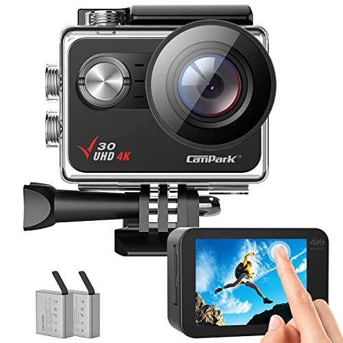 Action Cam 4K 30FPS Ultra HD wasserdichte Kamera, 170° Weitwinkel actionkameras WiFi-Sportkamera EIS-Stabilisierung, 100 Fuß wasserdicht, 2-Zoll-Touchscreen, 1350-Batterien und Montagezubehör-Kit