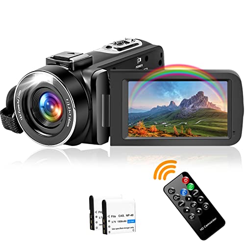 YinFun Videokamera 2.7K 42MP 18X Digital Zoom Kamera Recorder 3.0 Zoll LCD Bildschirm Vlogging für YouTube mit LED-Fülllicht, Fernbedienung, 2 Batterien
