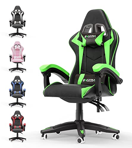 bigzzia Gaming Stuhl Ergonomisch - Gamer Stühle mit Lendenkissen + Kopfstütze Gaming Chair Höhenverstellbar Bürostuhl Computerstuhl für Erwachsene Mädchen Junge (Green)