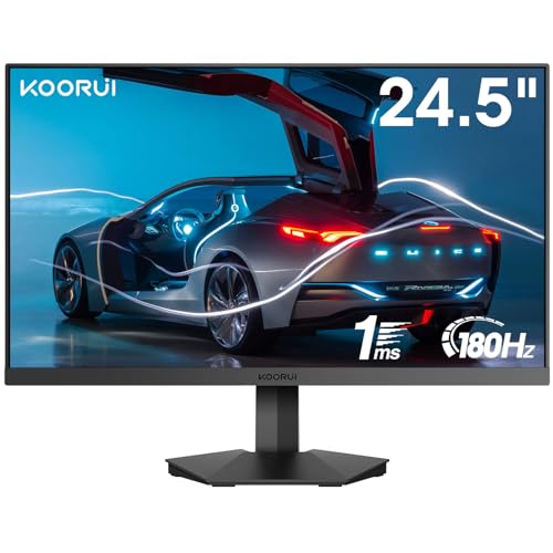 KOORUI Gaming Monitor, 24.5 Zoll PC Monitor Full HD Rahmenlos Bildschirm, HDMI 144Hz, DisplayPort 180Hz, (1ms, VA, Eye-Care, 1920 x 1080, Adpitive Sync, VESA 75x75)