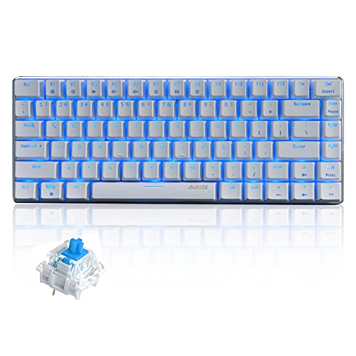 AK33 USB-Kabelgebundene Mechanische Gaming-Tastatur, 80% Blaue Schalter Keyboard mit Blaue-LED-Hintergrundbeleuchtung, 82 Tasten Anti-Ghosting-Metallpanel für PC, Mac und Laptop-Weiß