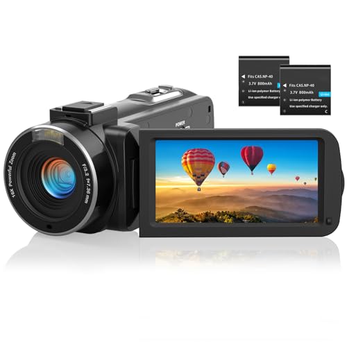 Videokamera 1080P 36MP Camcorder, Vlogging Kamera 30FPS 16X Digitalzoom für Streaming-Videoaufzeichnung, Tiktok, YouTube, Videokamera mit IR-Nachtsicht, 3,0-Zoll-IPS-Bildschirm, 2 Batterien