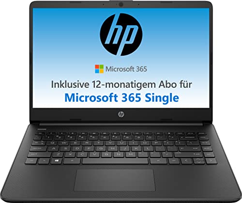 HP Laptop | 14 Zoll FHD Display | Intel Celeron N4500 | 4GB DDR4 RAM | 128GB SSD | Intel UHD Grafik | Windows 11 Home im S-Modus | QWERTZ | Schwarz | inkl. Microsoft Office 365 Single