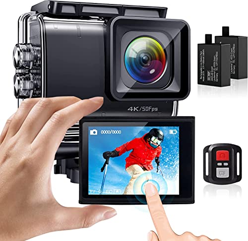 Generisch Action Cam 4K, 20MP 50FPS Wi-Fi 40M Unterwasser Camcorder mit 2' IPS-Touchscreen, 170° Ultra HD Weitwinkelobjektiv, Fernbedienung, 2 wiederaufladbare Batterien, Zubehörkit