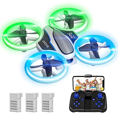 Mini Drohne mit Kamera HD 720P für Kinder, RC Drone mit LED Lichter,Quadrocopter mit 3D Flips, Kopflosem Modus und 3 Akkus,21 Min Lange Flugzeit,Spielzeug Drohne Helikopter für Kinder und Anfänger