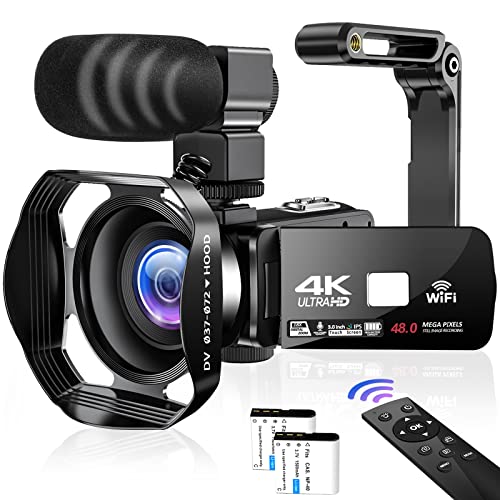 Camcorder 4K Videokamera 48MP 60FPS WiFi Camcorder 18X Digital Zoom mit IR Night Version Vlogging Kamera 3.0'IPS Touchscreen mit Mikrofon, Gegenlichtblende, 360°Funkfernbedienung