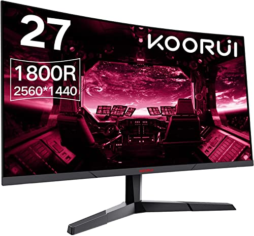 KOORUI Gaming Monitor 27 Zoll, 1800R Fläche Bildschirm 2560X1440 (QHD), 144HZ 1ms Mornitor, DCI-P3 85%, Ultradünne Blende, Einstellbare Neigung, Unterstützt HDMI/DP