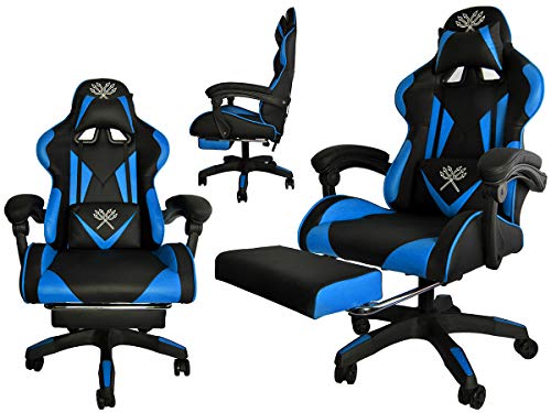MT MALATEC Gaming Stuhl Bürostuhl Schreibtischstuhl mit Fußstützen Kissen Ergonomisch 8978 Schwarz-blau