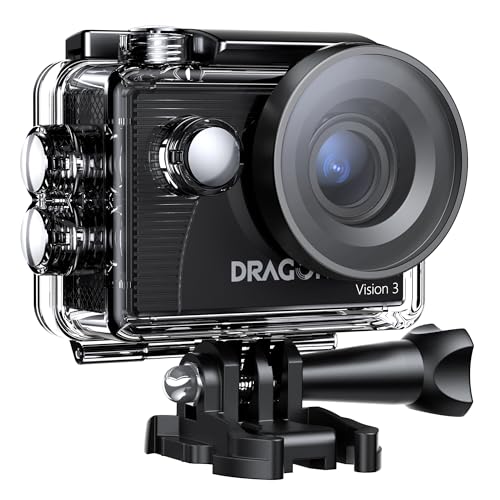 Dragon Touch Action Cam, 4K30FPS 20MP Unterwasserkamera WiFi 170 ° Weitwinkel mit 2 Zoll Ultra HD Screen, 4 x Zoom, 2.4G Fernbedienung, Montagezubehör-Kit und 2 Akkus 1050mAh-Vision 3