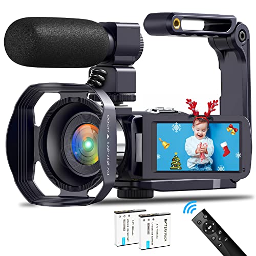 Videokamera 4K 60 FPS WiFi Camcorder Full HD 48MP Webcam IR Nachtsicht Vlogging Kamera für YouTube 18X Zoom 3,0 Drehbarer Touchscreen Video Camera mit Batterien, Fernbedienung und Handstabilisator