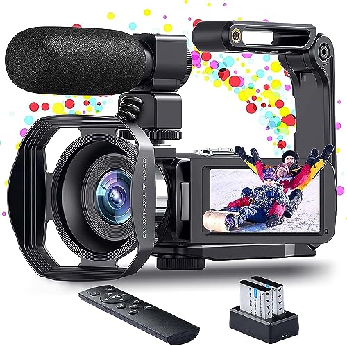 Videokamera 4K Camcorder HD 48MP 60FPS IR Nachtversion Vlogging Kamera, 3,0 Zoll Touchscreen WiFi 18X Zoom Digitalkamera YouTube Camera Recorder mit Mikrofon, Fernbedienung, Gegenlichtblende, Akku * 2