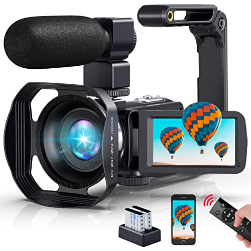 EHAYAS Videokamera 4K Camcorder 60FPS WIFI Full HD 48MP Webcam IR Nachtsicht Vlogging Kamera für YouTube 18X Zoom 3,0 Drehbarer Touchscreen Video Camera mit 2 Batterien, Fernbedienung und Handstabili