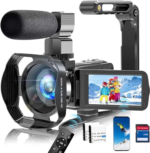 Videokamera 4K 60FPS WiFi Camcorder HD 48MP Webcam IR Nachtsicht Vlogging Kamera für YouTube 18X Digitalzoom 3,0 Touchscreen Video Camera mit SD-Karte, 2 Batterien, Fernbedienung, und Stabilisator