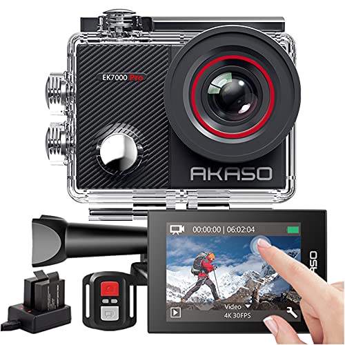 AKASO Action Cam 4K 20MP WiFi 40M Unterwasserkamera Wasserdicht Ultra HD Touchscreen Einstellbar Weitwinkel EIS Actioncam mit 2.4G Fernbedienung und 25 Zubehör Kit EK7000 Pro EK7000 Pro-EU Schwarz