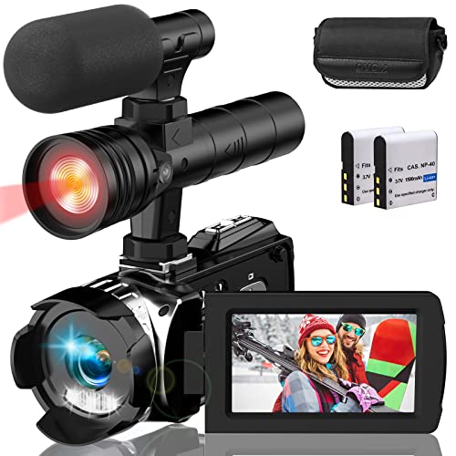 Hojocojo 4K Videokamera Camcorder UHD 48MP IR Nachtversion Vlogging Kamera,60 FPS 20X Digital Zoom 3' LCD-Bildschirm YouTube Camera mit Mikrofon,2 Batterien