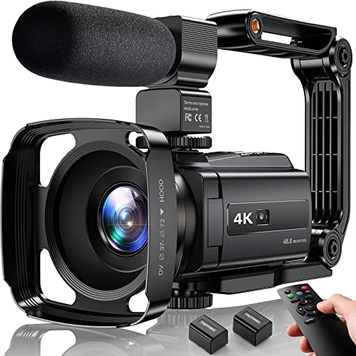 4K Videokamera Camcorder 48MP UHD WiFi IR Nachtsicht Vlogging Kamera für YouTube 16X Digital Zoom Touchscreen Kamera Recorder mit Mikrofon,Handstabilisator,Objektivhaube,Fernbedienung,2 Batterien