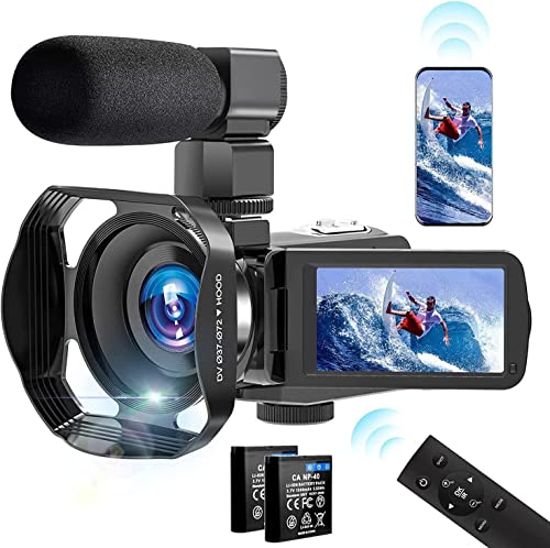 DREANNI Videokamera Camcorder 4K 56MP WiFi IR Nachtsicht Videokamera 18X Digitalzoom 3,0'' IPS-Touchscreen Vlogging Kamera für YouTube mit Mikrofon, Gegenlichtblende