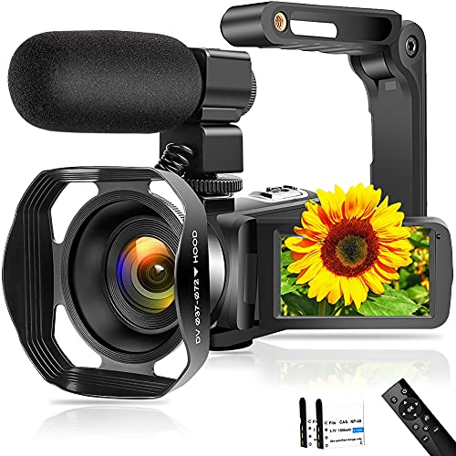 Delmodes Camcorder Videokamera 4K 48MP 60FPS IR Nachtsicht Vlogging Camera 18X Digital Zoom 3.0' IPS Touchscreen WiFi Camcorder mit Handheld Stabilizer, Mikrofon, Funkfernbedienung